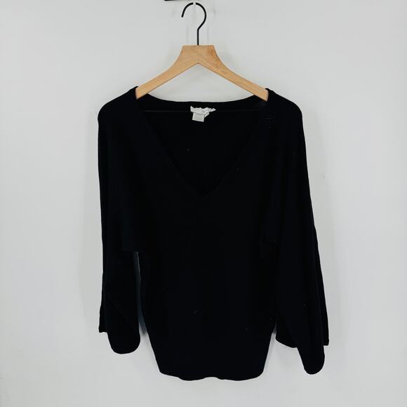 Vintage Spiegel Black Silk Cashmere Blend V-Neck Sweater Women’s Large - Picture 2 of 8